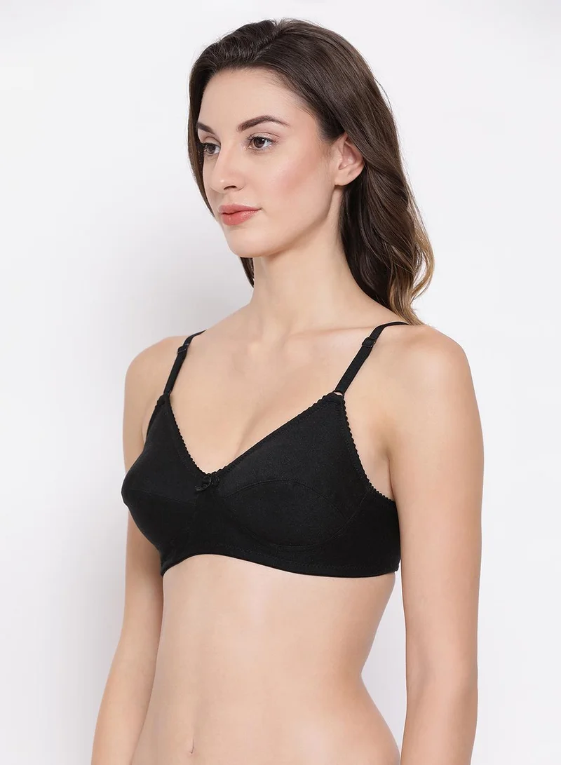 كلوفيا Non-Padded Non-Wired Full Coverage Bra in Black - Cotton
